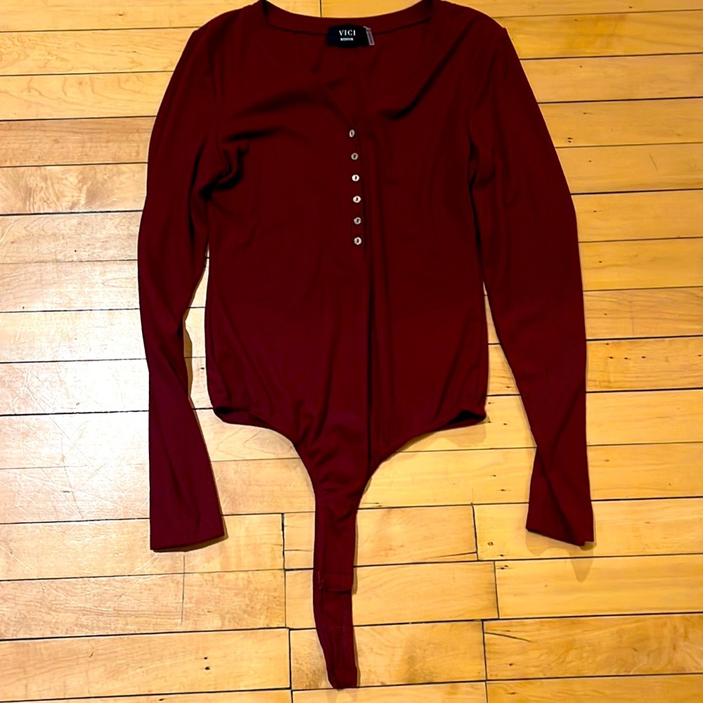 Ribbed Maroon thong body suit